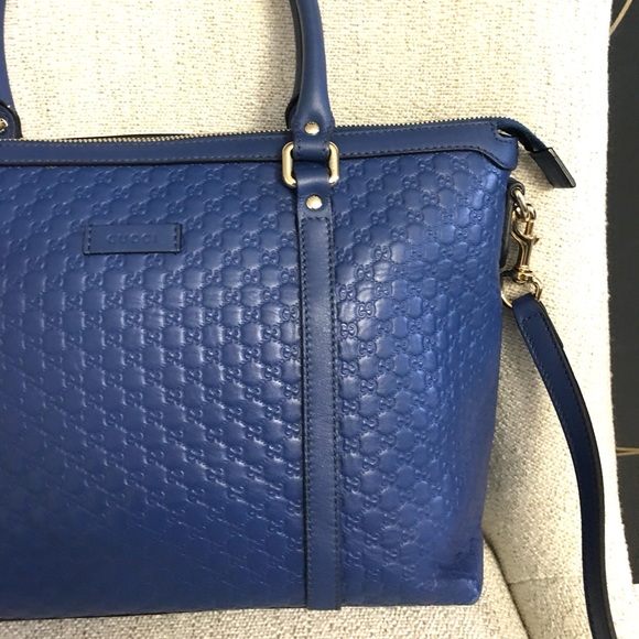 Authentic Gucci 2way tote bag blue leather - Picture 5 of 16